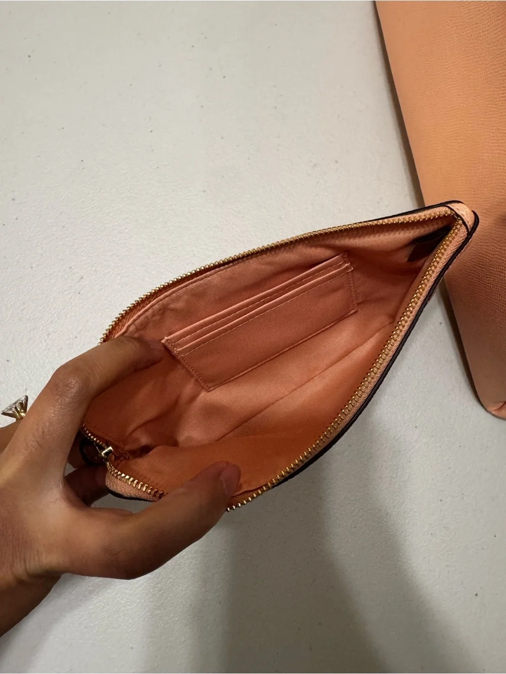 Coach Peach Pebbled Leather Satchel with Wristlet